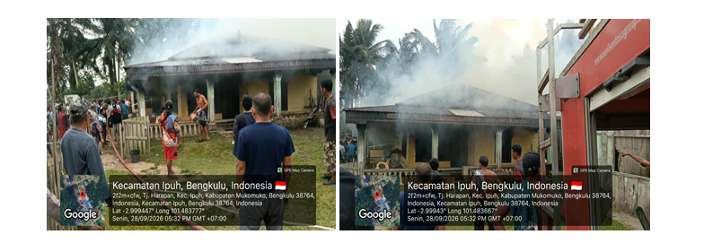 KEBAKARAN RUMAH DI DESA TANJUNG HARAPAN BERHASIL DIPADAMKAN TIM DAMKAR POS IPUH